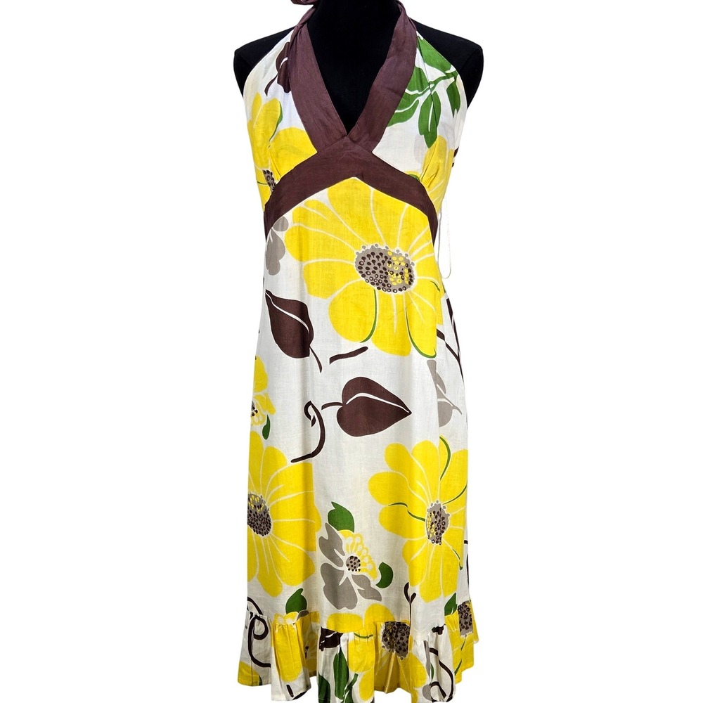 Women's Jessica Taylor Y2K 3X Halter Dress Sunflower Cotton Boho Sundress‎ NWT